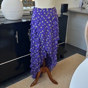 Emanuel Ungaro Purple & Lime Polka Dot High-Low Ruffle Skirt